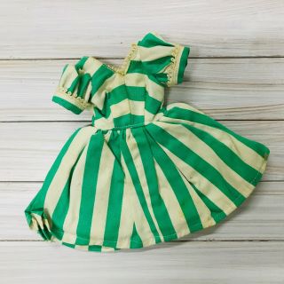 Vintage Untagged Green & White Striped Vintage Doll Dress Details Petticoat