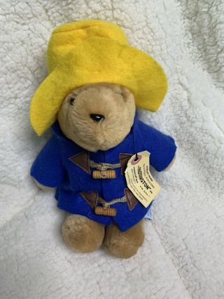 Vintage Sears Paddington Bear 10  Plush Yellow Felt Hat Blue Coat Stuffed Toy