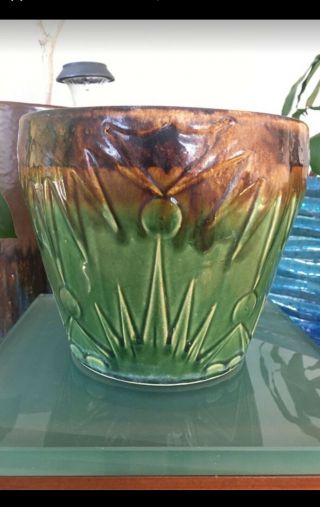 Vintage Robinson Roseville Sunburst Sun Moon Art Pottery Planter Jardiniere 9” D
