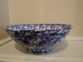 Vtg Stoviglierie Pottery Hand Painted Blue White Sponged Pasta Bowl Italy 9.  5 "