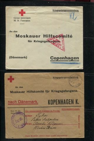 6 Wwi Prisoner Of War Pow Covers,  Censored,  All To Copenhagen Denmark