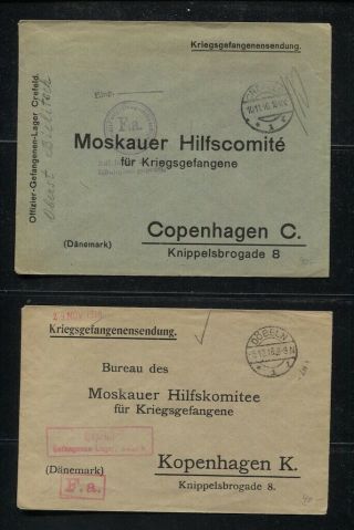 6 WWI Prisoner of War POW Covers,  Censored,  All to Copenhagen Denmark 2