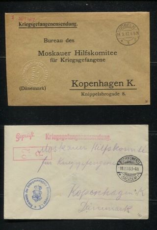 6 WWI Prisoner of War POW Covers,  Censored,  All to Copenhagen Denmark 3