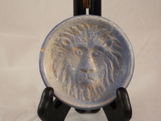 Antique Blue Stoneware Lion Head Jar Lid Soap Dish