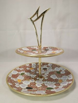 2 Tier Mosaic Serving Stand Tray Tidbit Cake Cupcake Japan Mcm Vintage Dessert