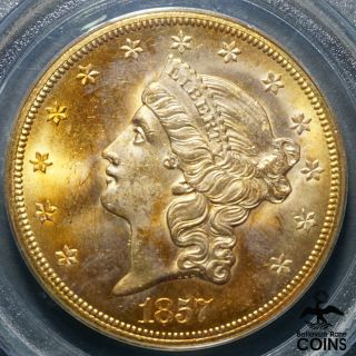 1857 - S United States Gold $20 Double Eagle S.  S.  Central America Pcgs Ms64 Choice
