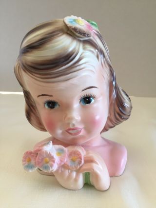 Vintage Lady Head Vase,  Delsey Tissue Girl,  5 1/2” Tall With Enesco Sticker