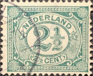 Vintage 1899 Nederland 2 1/2 Cent Postage Stamp Perf 12 1/2 Xf