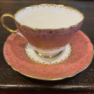 Dainty Pink Gold Calico Chintz Shelley English Bone China Tea Cup And Saucer
