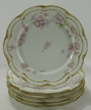 Haviland Limoges Schleiger 249q Double Gold Pink Flowers Set 6 Bread Plates