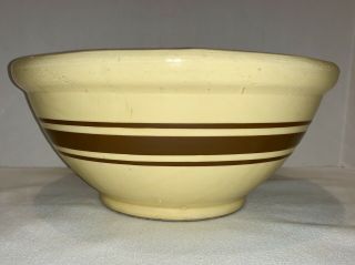 Antique Primitive Yellow Ware Mixing Bowl Brown Bands Yelloware 12 "