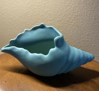 Vintage Van Briggle Pottery Turquoise Matte Blue Conch Shell Planter Vase