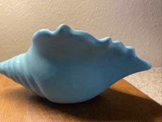 Vintage Van Briggle Pottery Turquoise Matte Blue Conch Shell Planter Vase 2