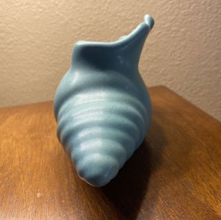 Vintage Van Briggle Pottery Turquoise Matte Blue Conch Shell Planter Vase 3