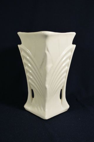Mccoy Art Deco Two Handled Ivory Vase 9 " - " Birds " - Vintage American Pottery