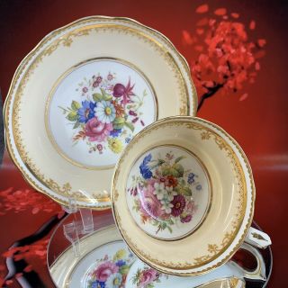 Spode Hammersley Vintage Yellow Floral Teacup & Saucer Bone China Tea Cup Bx4