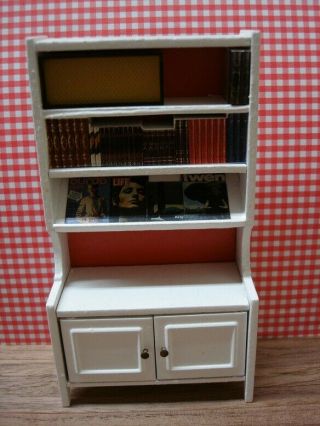 Vintage Lundby Dollhouse Miniature White Book Case Cabinet With Doors