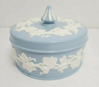 Vintage Wedgwood England Queensware Embossed Cream On Blue Candy Box