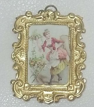Dollhouse Miniature Artisan Wall Art Picture Painting Ornate Gold Frame Vintage