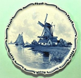 Vintage Delft Blue And White 4.  4” Windmill Plate Joost Thooft And Labouchere Vgc