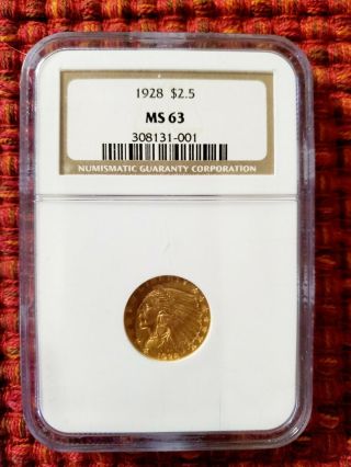 1928 $2.  50 Indian Head Gold Quarter Eagle Ms63 Ngc Certified