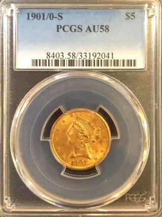Pcgs Au58 1901/0 - S $5 Liberty Gold Coin.