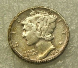 1942/1 - P Silver Mercury Dime Vf Key Date Coin