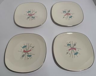 Vtg Edwin Knowles Mobile China 4 Bread Plates Mid Century Atomic Boomerang