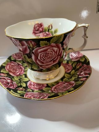 Vintage 1970s Royal Albert June Red Rose Cup & Saucer From Black Chintz Series