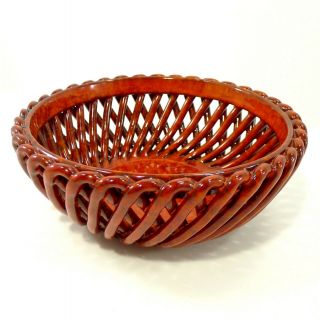 Vintage Lattice Work Terracotta Bowl Made In Italy Red 9 " Collectible Rare