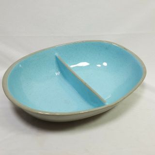 Harkerware Pottery Two Sided Vintage Oval Serving Dish 10 Inches Long Blue Gray