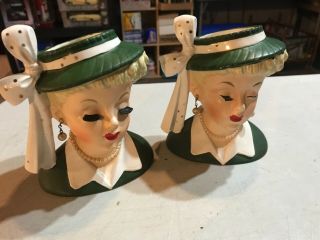 2 Vintage Napco 1956 Lady Head Vase Planter C2633b I Love Lucy Lucille Ball