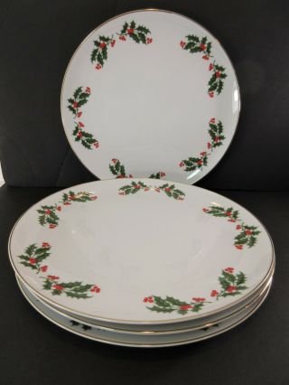 4 Fine China Japan All The Trimmings Christmas Holly Coupe Salad Plates 7 5/8 "