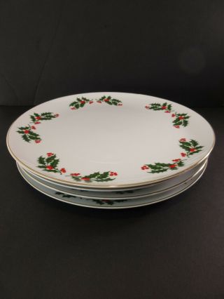 4 Fine China Japan All The Trimmings Christmas Holly Coupe Salad Plates 7 5/8 