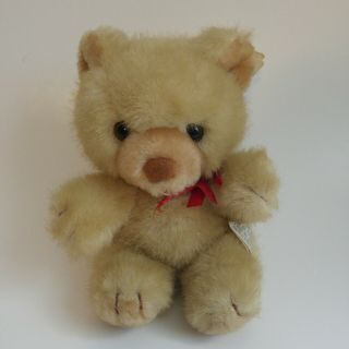 Vintage Tuff Teddy Caress Soft Pets Light Brown Teddy Bear With Red Bow 6 "
