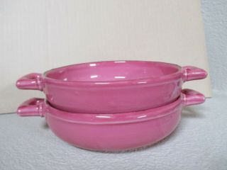 Made In Italy Hot Pink And Brown Trim Serving Bowls With Handles Set Of 2