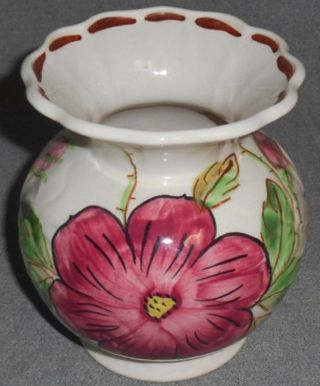 Blue Ridge Hibiscus Pattern Hand Painted Embossed Vase Made In Tennessee