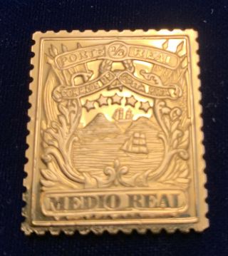 Costa Rica 1/2 Real Stamp 1863 24 K Gold Plated On Silver Proof Rare