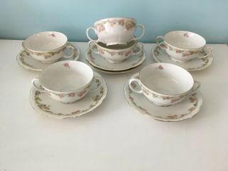 Mz Austria China - Habsburg - Hab95 Pattern - Set Of 6 Cream Soup Cups & Saucers
