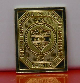 Modern Gold Plated 7.  1g Silver Stamp Ingot Colombia 1859 Coat Of Arms