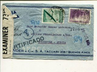 Argentina Double Censor Reg Air Mail Cover To Sweden 1942