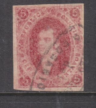 Argentina,  1872 Rivadavia,  Imperf,  No Watermark,  Late Printing,  5c Carmine,