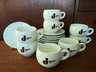 Danesi Caffe Set Of 8 - Ironstone Porcelain Cups Saucers - Italy 8oz Coffee Mugs