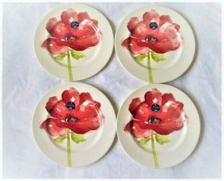 4 Red Poppy Dinner Plates Royal Stafford 11 "