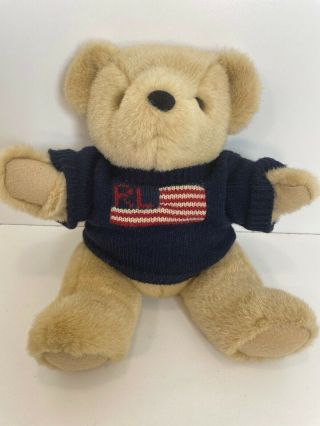 Ralph Lauren Polo 14 " Stuffed Teddy Bear Usa Flag Sweater Plush Vintage 1996