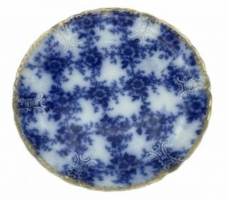Flow Blue Warwick China 1898 Wheeling Wv 9” Plate Floral Lattice Raised Pagodas