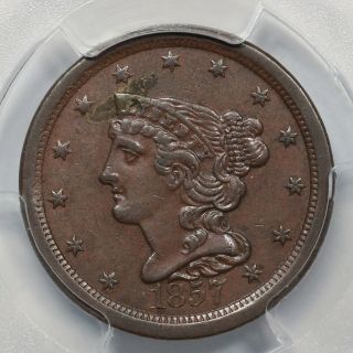 1857 C - 1 Pcgs Au 53 Braided Hair Half Cent Coin 1/2c