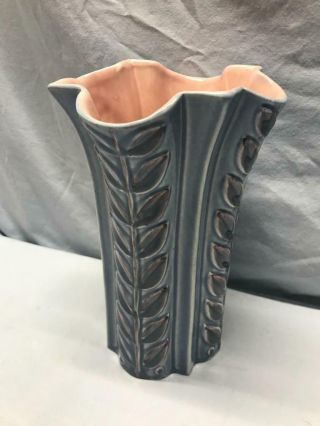 Vintage Red Wing Pottery Usa - Vase - 1155 - Soft Blue With Leaves