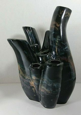 Multi Spout Vase signed mcm style hand made 2011 ceramic 10 