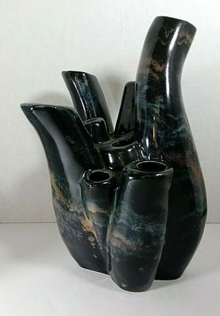 Multi Spout Vase signed mcm style hand made 2011 ceramic 10 